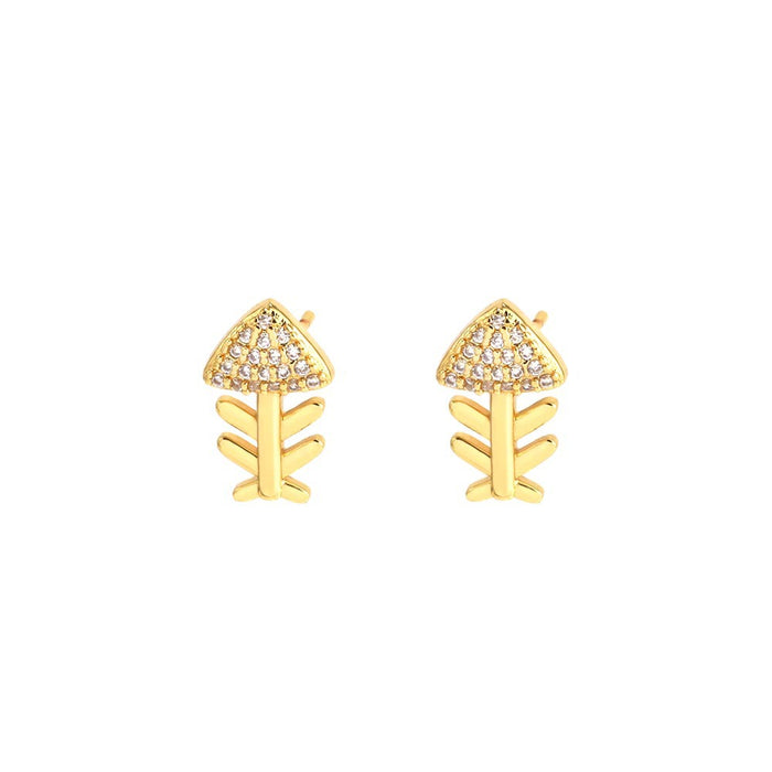 Wholesale Earrings Copper Five Petal Flower Fishbone Zirconia Stud Earrings MOQ≥2 JDC-ES-FoXi003