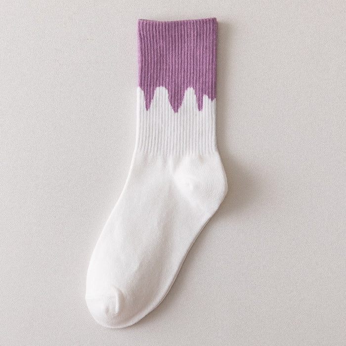 Wholesale Socks Cotton Cream Flowing Contrast Color Spliced MOQ≥2 JDC-SK-JiongJ001