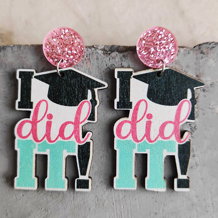 Wholesale Earrings Wooden Teacher's Day Cute Book Graduation Caps 3 Pairs JDC-ES-Heyi054