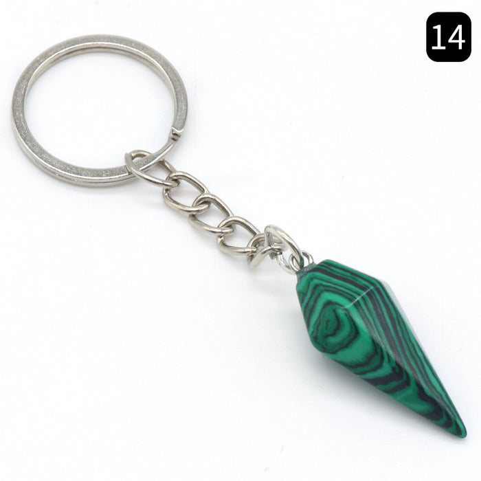 Jewelry WholesaleWholesale Natural Crystal Agate Stone Hexagonal Cone Keychain MOQ≥2 JDC-KC-KeS001 Keychains 科索 %variant_option1% %variant_option2% %variant_option3%  Factory Price JoyasDeChina Joyas De China