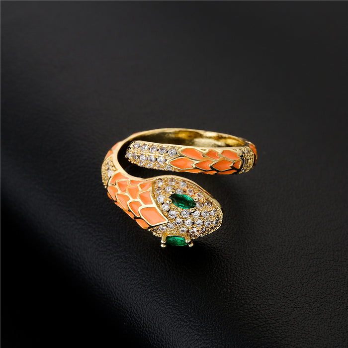 Wholesale Zircon Snake Copper Adjustable Ring JDC-RS-AG353