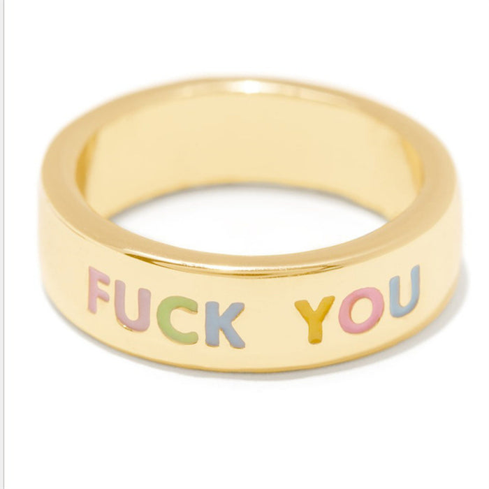 Wholesale FUCK YOU 14K Gold Plated Brass Ring JDC-RS-XuanC002