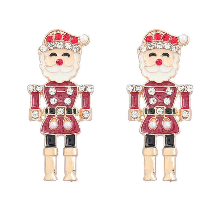 Wholesale Earrings Alloy Enamel Christmas Cute Diamond Stamped Santa Claus JDC-ES-JL1038