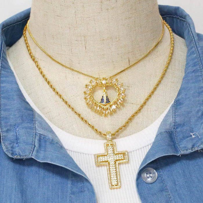 Wholesale Retro Trendy Diamond Cross Necklace Pendant Exaggerated Personality JDC-NE-AS585