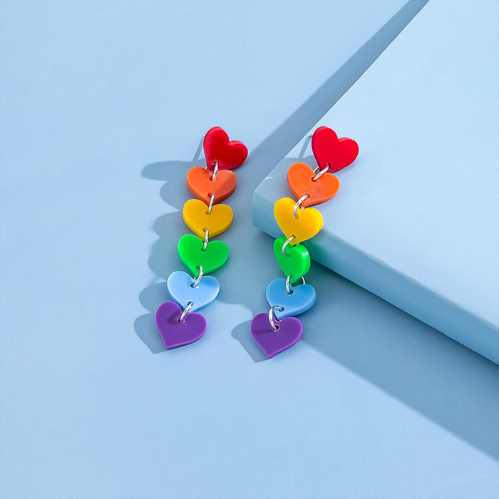 Jewelry WholesaleWholesale rainbow red orange yellow green blue purple six-color acrylic tassel love heart ear acupuncture JDC-ES-Zhulong001 Earrings 驻龙 %variant_option1% %variant_option2% %variant_option3%  Factory Price JoyasDeChina Joyas De China