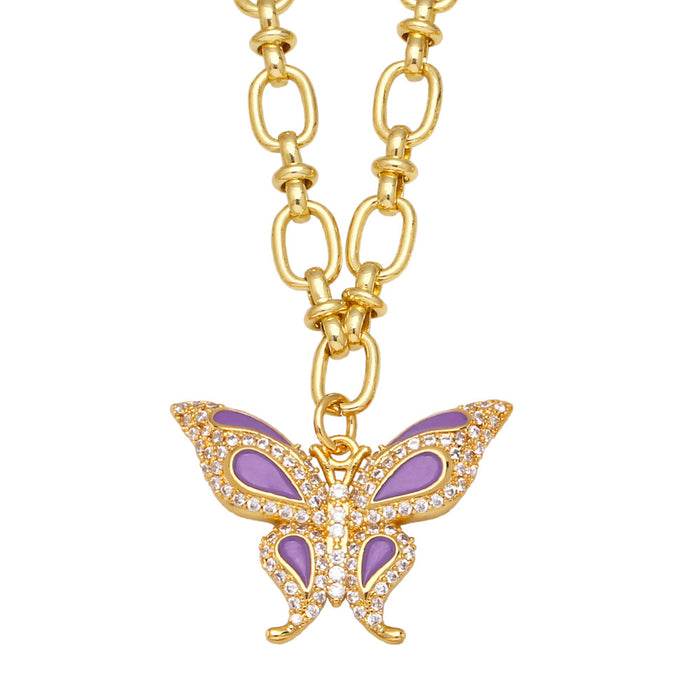 Wholesale Necklace Copper Plated 18K Gold Zircon Butterfly Color JDC-PREMAS-NE-006