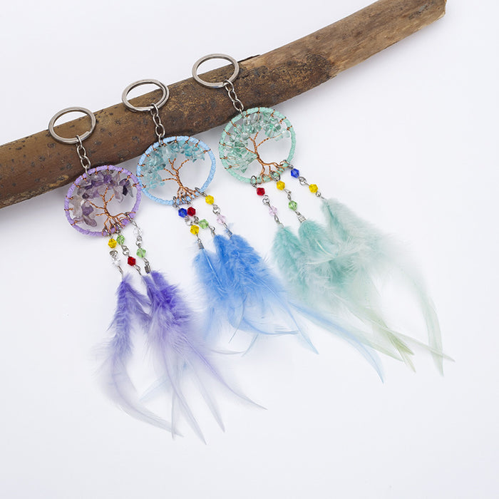 Jewelry WholesaleWholesale Crystal Stone Tree of Life Feather Dreamcatcher Keychain MOQ≥2 JDC-KC-MGu003 Keychains 梦罟 %variant_option1% %variant_option2% %variant_option3%  Factory Price JoyasDeChina Joyas De China