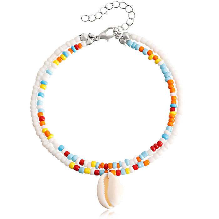 Wholesale bohemian double layer color rice bead shell beach anklet JDC-AS-ZW008