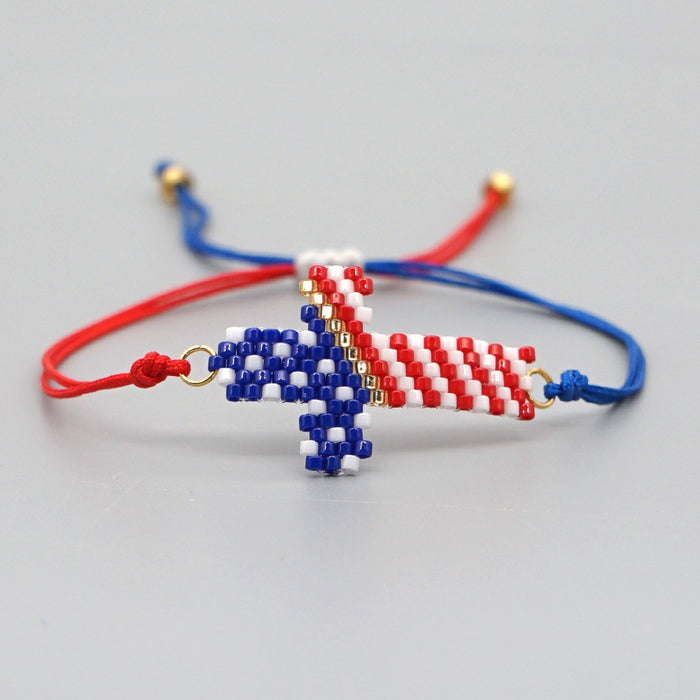 Wholesale 4th of July Independence Day American Flag Beaded Pure Hand Woven Bracelet JDC-BT-GBH093