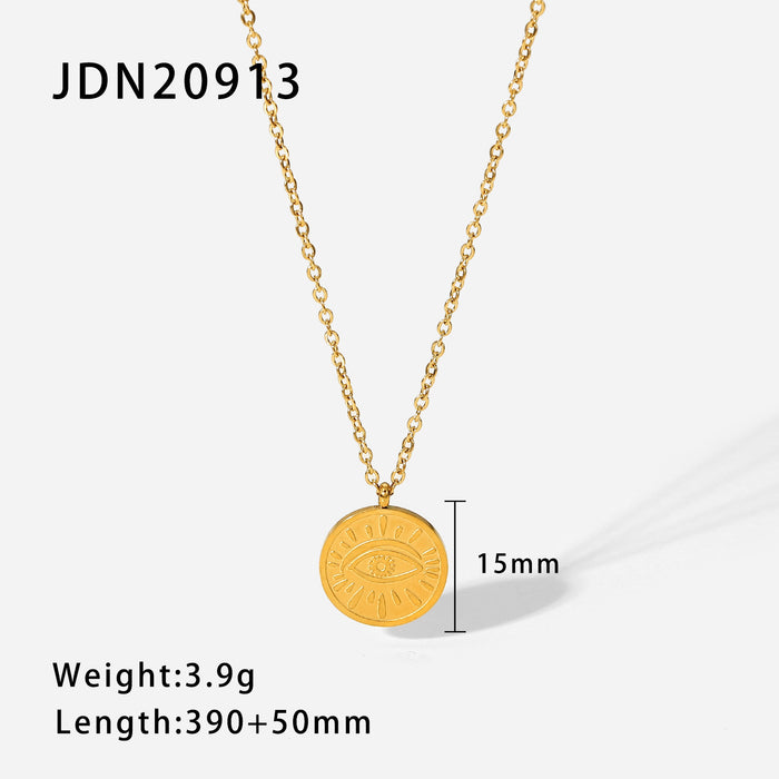 Wholesale Titanium Steel Round Diamond Eight-pointed Star Love Pendant Necklace JDC-NE-JD394