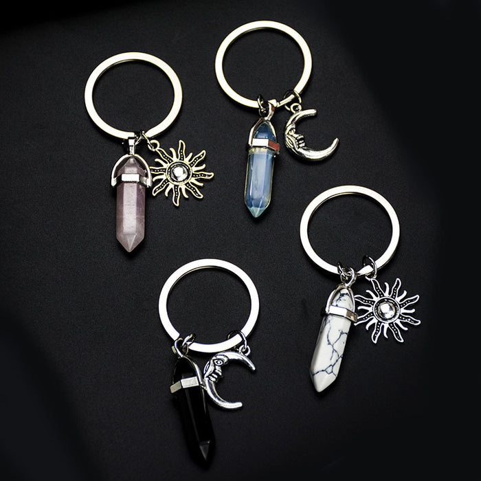 Jewelry WholesaleWholesale Sun Moon Natural Stone Hexagon Pillar Crystal Couple Alloy Keychain JDC-KC-SiShuo001 Keychains 思硕 %variant_option1% %variant_option2% %variant_option3%  Factory Price JoyasDeChina Joyas De China