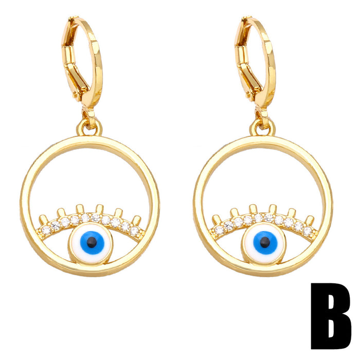 Wholesale Earrings Copper Plated 18K Gold Zircon Enamel Devil's Eye JDC-PREMAS-ES-001