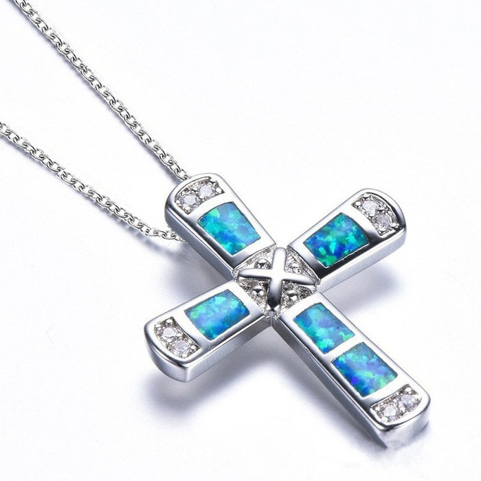 Jewelry WholesaleWholesale Cross Opal Alloy Necklace JDC-NE-XunO029 Necklaces 循欧 %variant_option1% %variant_option2% %variant_option3%  Factory Price JoyasDeChina Joyas De China