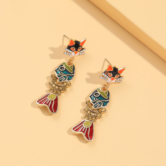 Wholesale Earrings Alloy Enamel Anchor Cat Fish Spot Drill MOQ≥2 JDC-ES-JUYAO002