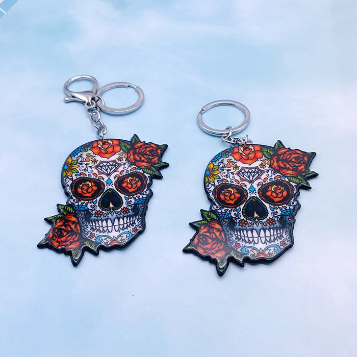 Wholesale Acrylic Rose Flower Skull Plastic Keychain JDC-KC-LYan004