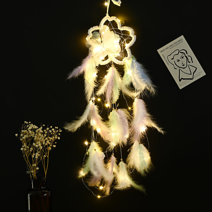 Wholesale flower dream catcher pendant diy material bag hand-woven colorful feathers MOQ≥2 JDC-DC-JunX013