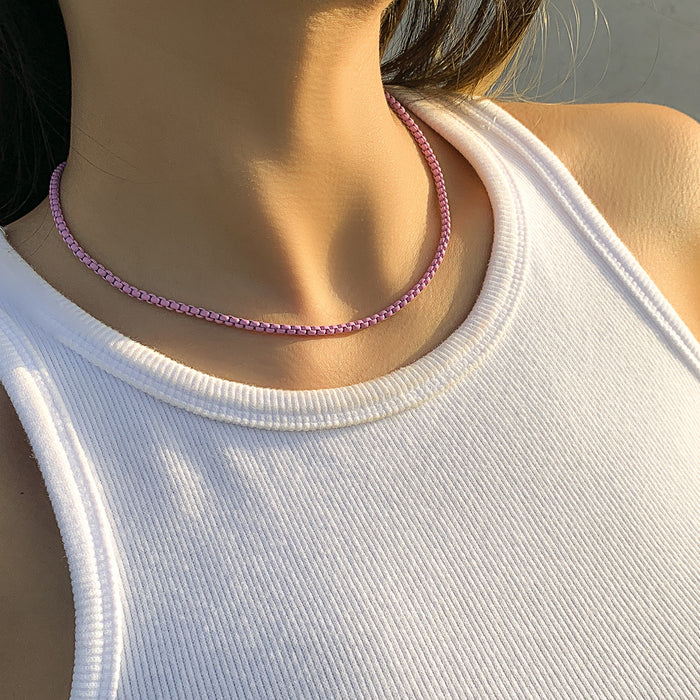 Wholesale Geometric Frosty Clavicle Chain Punk Color Stacked Necklace JDC-NE-GSXR059