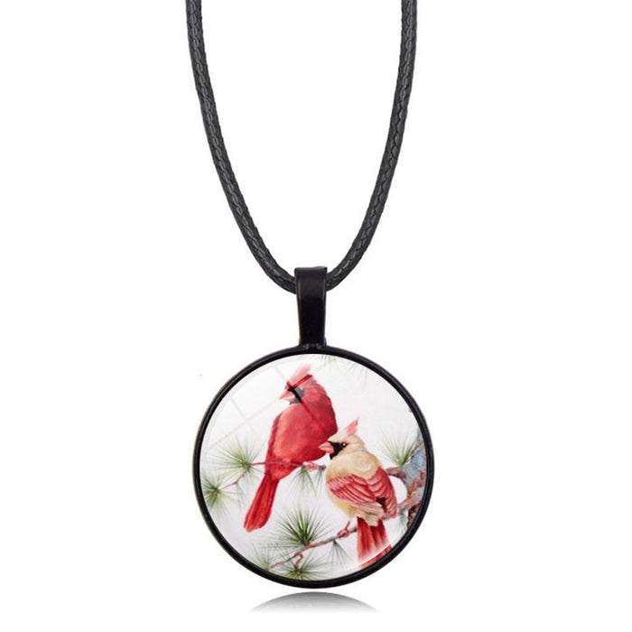 Wholesale Necklace Alloy Glass Piece Red Bird Time Stone Pendant Sweater Chain JDC-NE-HengX007