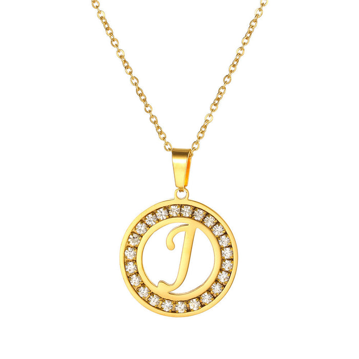 Wholesale Stainless Steel Round Diamond 26 Letter Necklace Pendant JDC-NE-ZhuJ008