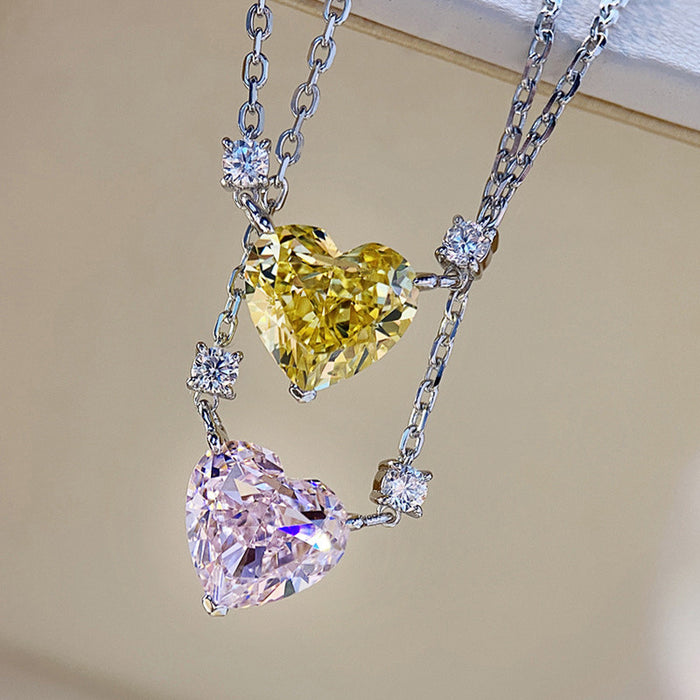 Wholesale Heart Shape Women Necklace Sweater Chain Pink Zircon Pendant JDC-NE-CaoS047