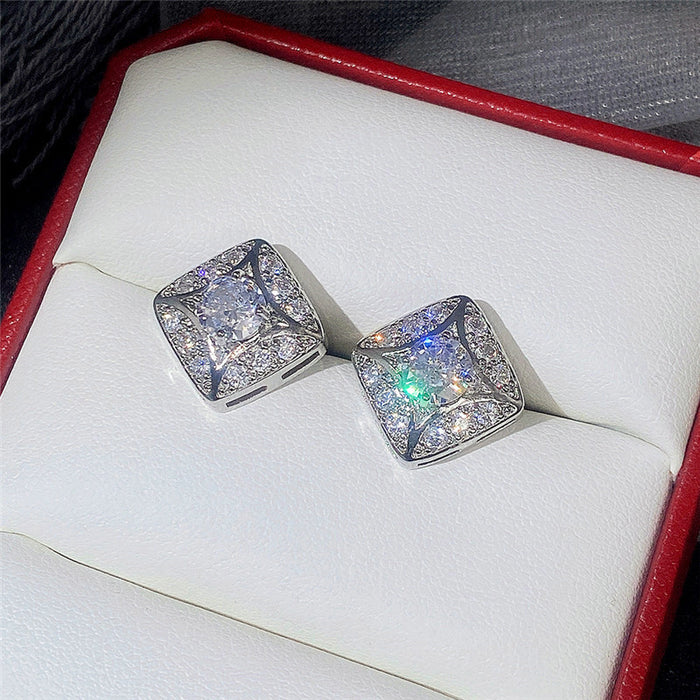 Wholesale Jewelry Set Simple Geometric Rhombus Zircon Earrings Necklace MOQ≥2 JDC-NE-CaoS043