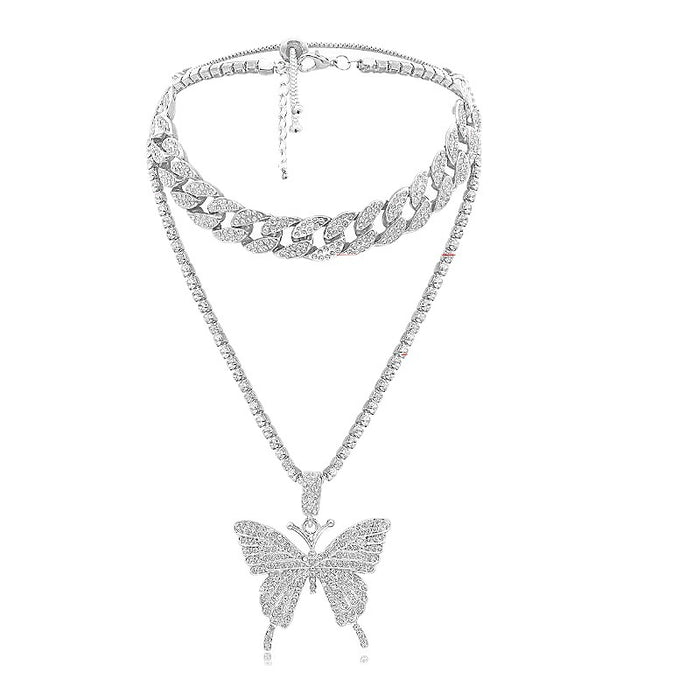 Jewelry WholesaleWholesale Cuban Chain Big Butterfly Alloy Rhinestone Necklace JDC-NE-youm001 Necklaces 幽梦 %variant_option1% %variant_option2% %variant_option3%  Factory Price JoyasDeChina Joyas De China