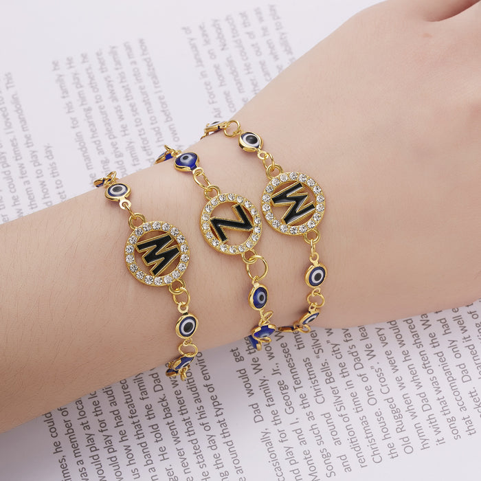 Wholesale 26 Letters Diamond Blue Eyes Bracelet Alloy Adjustable JDC-BT-YingH014