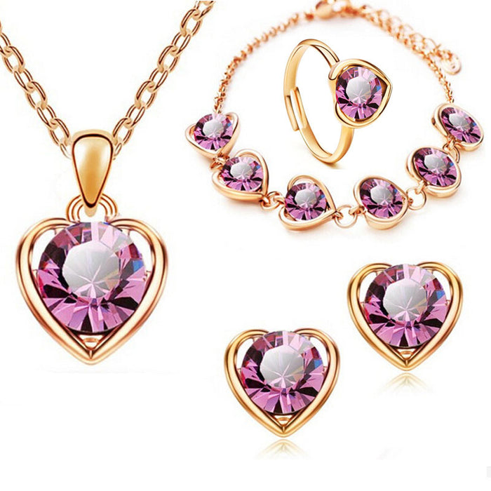 Jewelry WholesaleWholesale Crystal Heart Alloy Gold Plated Necklace Earrings Ring Bracelet Set JDC-ST-Yaqian001 Suit 雅茜 %variant_option1% %variant_option2% %variant_option3%  Factory Price JoyasDeChina Joyas De China