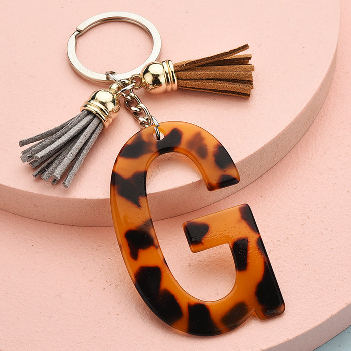 Wholesale 26 English alphabet keychain leopard pattern JDC-KC-YPin006