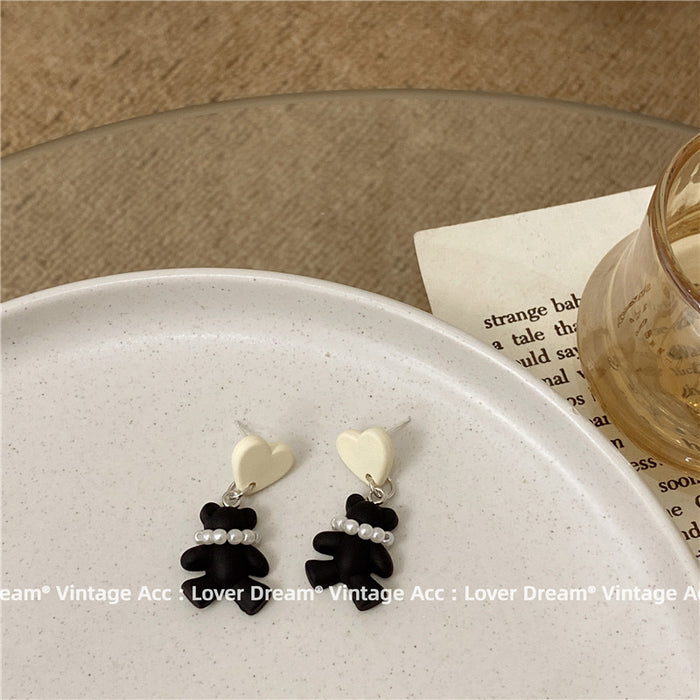 Wholesale geometric bear rhinestone earrings sweet and cool girly style JDC-ES-Lfm029