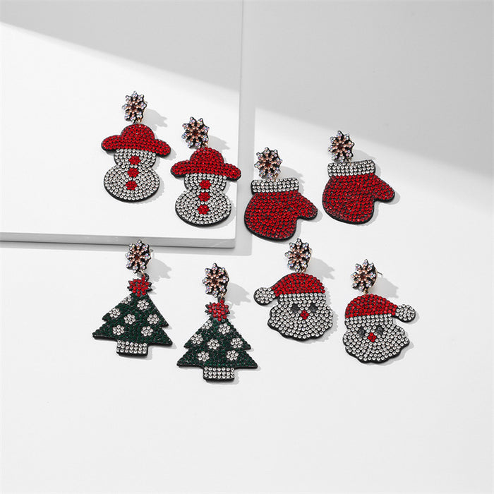 Wholesale Earring Alloy Christmas Tree Santa Claus Diamond Earrings JDC-ES-GuTe031