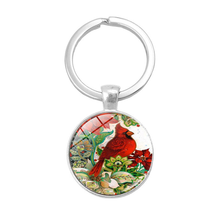 Wholesale Keychains Alloy Glass Piece Cardinal Bird Time Gem JDC-KC-HengX010