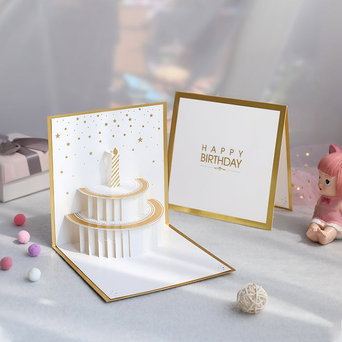 Wholesale Greeting Cards Birthday Greeting Cards Bronzing Cake Handmade Three-dimensional Hollow JDC-GC-LiD004