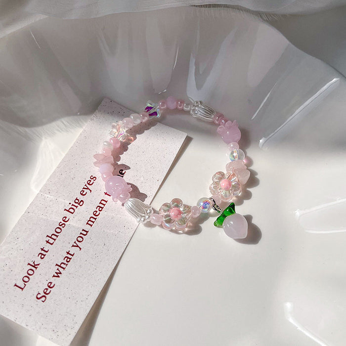 Wholesale Cute Handmade Colorful Glass Freshwater Pearl Flower Stretch Bracelet JDC-BT-ShiP001