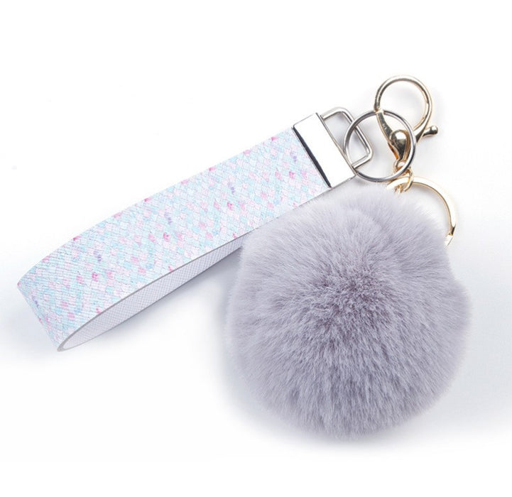 Wholesale Keychains Metal PU Leather Fur Ball Lanyard MOQ≥5 JDC-KC-TMao003