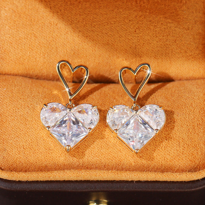 Wholesale Earrings Copper Zircon Heart Shape MOQ≥2 JDC-PREMCAOS-ES-004