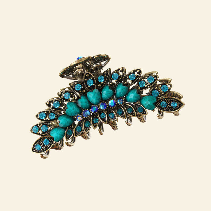 Wholesale Hair Clips Alloy Vintage Grab Clip Imitation Turquoise Heart JDC-HC-MengT001