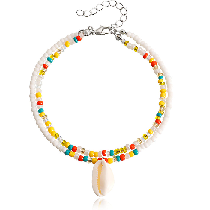 Wholesale bohemian double layer color rice bead shell beach anklet JDC-AS-ZW008