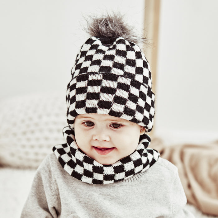 Wholesale Hat Acrylic Plaid Warm Children's Scarf 2-piece Set MOQ≥2 JDC-FH-MY015