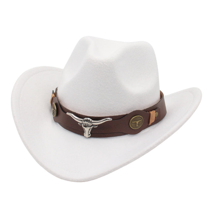 Wholesale Western Cowboy Hat Bull Head Accessories Cotton Felt Hat JDC-FH-HanDi002