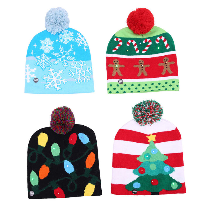 Wholesale Hat Acrylic Christmas Colorful Ball LED Knitted Scarf Set with Lights MOQ≥2 JDC-FH-WXH001