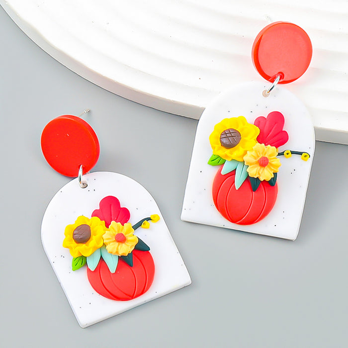 Wholesale Earrings Acetic Acid Plate Printed Sunflower Floral JDC-ES-JL1025