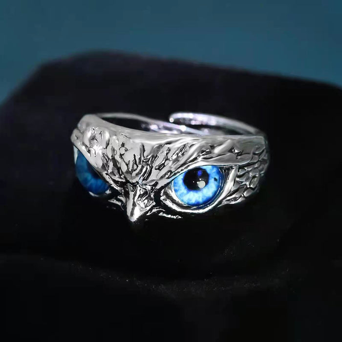 Wholesale alloy retro alloy blue eye cat head eagle ring MOQ≥2 JDC-RS-Xizai005