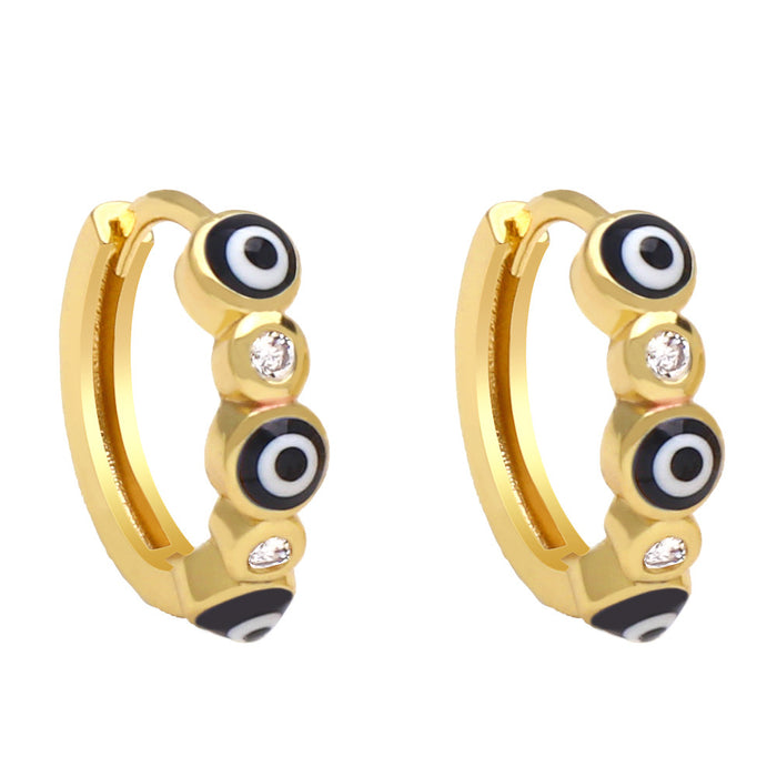 Wholesale Earrings Copper Plated 18K Gold Zircon Enamel Devil's Eye JDC-PREMAS-ES-008