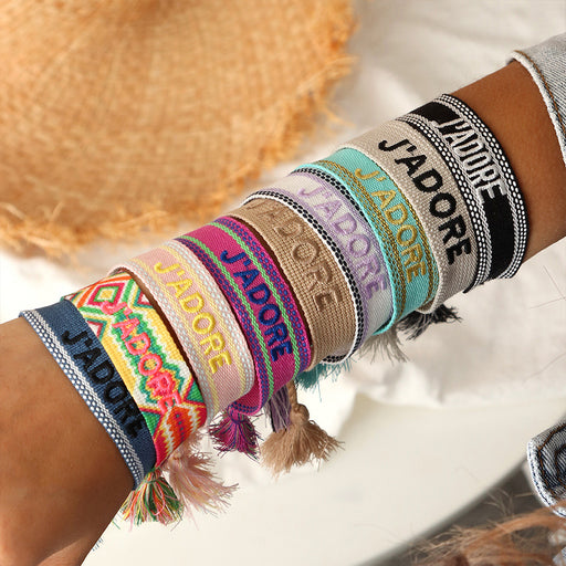 Jewelry WholesaleWholesale cotton weaving colorful Nepal hand woven long tassel bracelet JDC-BT-NZ050 Bracelet 奈珠 %variant_option1% %variant_option2% %variant_option3%  Factory Price JoyasDeChina Joyas De China