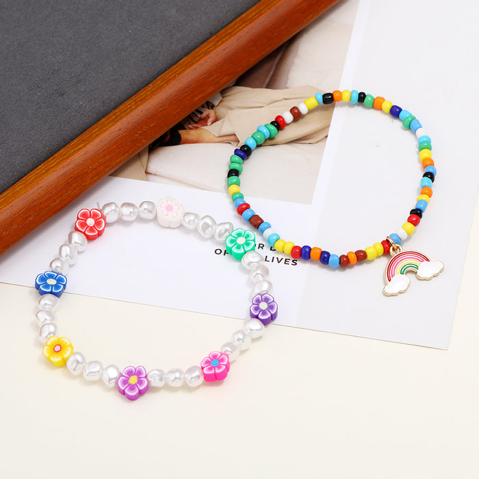 Jewelry WholesaleWholesale Flower Soft Pottery Rainbow Hand Beaded Pearl Anklet JDC-AS-Ly007 Anklets 乐钰 %variant_option1% %variant_option2% %variant_option3%  Factory Price JoyasDeChina Joyas De China