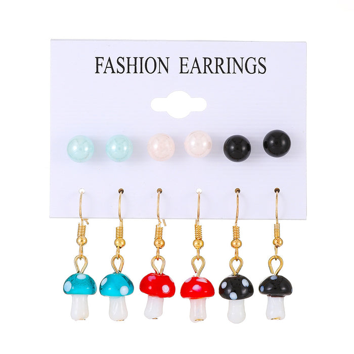 Wholesale Earrings Color Butterfly Love Pearl Flower Mushroom Earrings Six Piece Set JDC-ES-D660