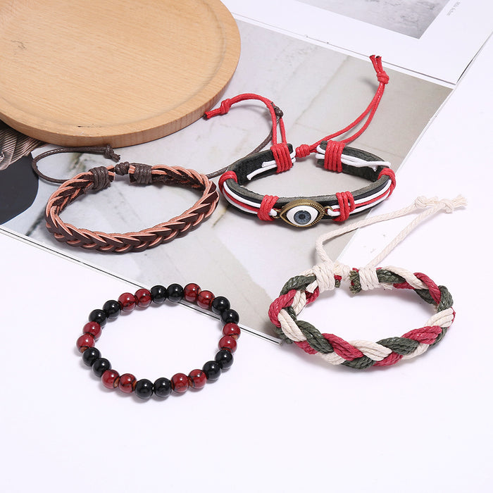 Wholesale diy cowhide suit hand woven vintage men's leather bracelet JDC-BT-SaiH005