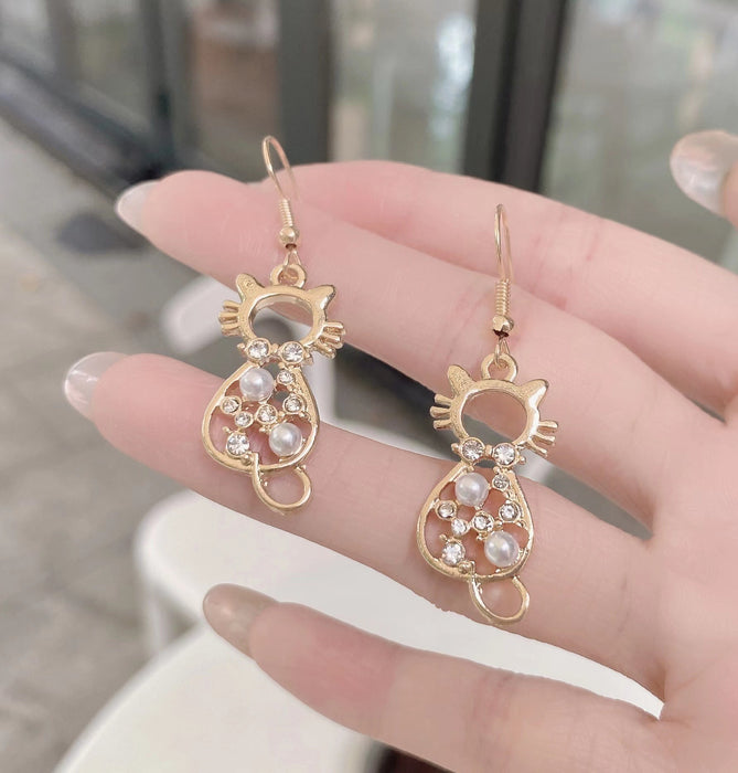 Wholesale Earrings Alloy Cute Cat Hollow Diamond Earrings JDC-ES-AiMei019