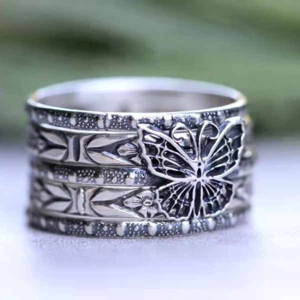 Wholesale Retro Stackable Butterfly Five Piece Pattern Ladies Rings MOQ≥2 JDC-RS-QianZ006